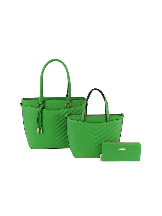 3 in 1 Quilted Work Tote Set: Green