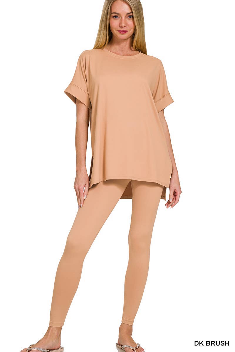 Brushed Dty Microfiber Loungewear Set: HOT PINK