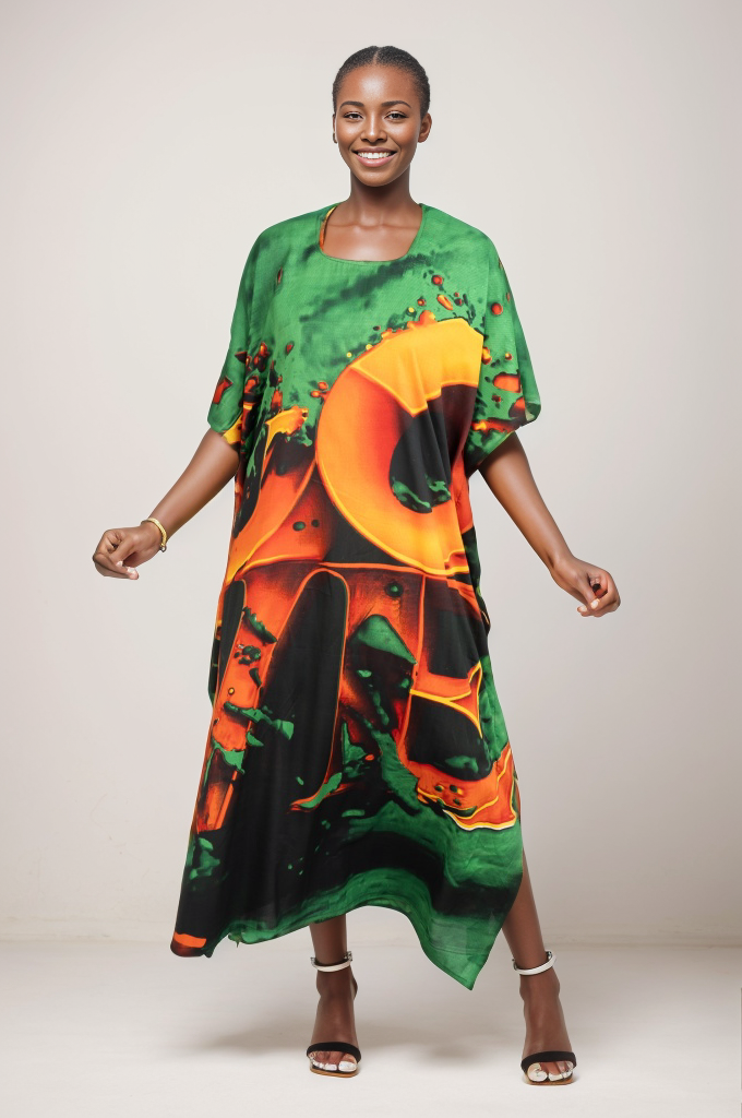 Women Maxi Kaftan Dress Digital Print Caftan Dress One Size: ASSORTED / One Size (4-24)