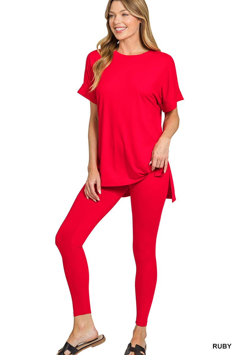 Brushed Dty Microfiber Loungewear Set: HOT PINK