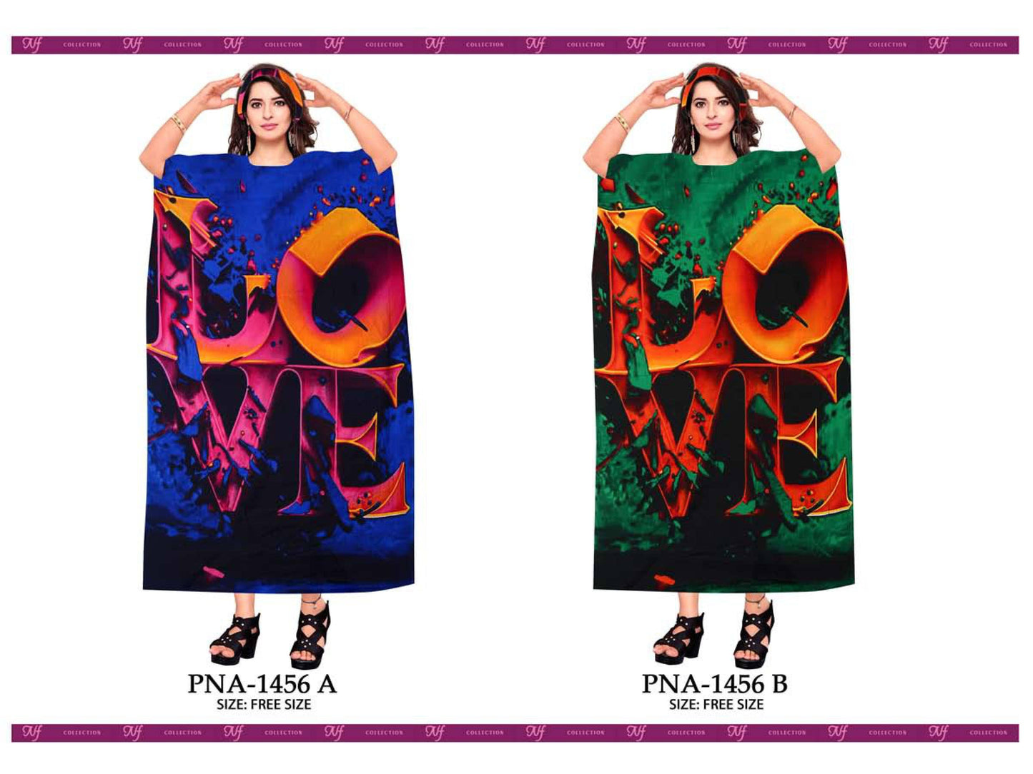 Women Maxi Kaftan Dress Digital Print Caftan Dress One Size: ASSORTED / One Size (4-24)