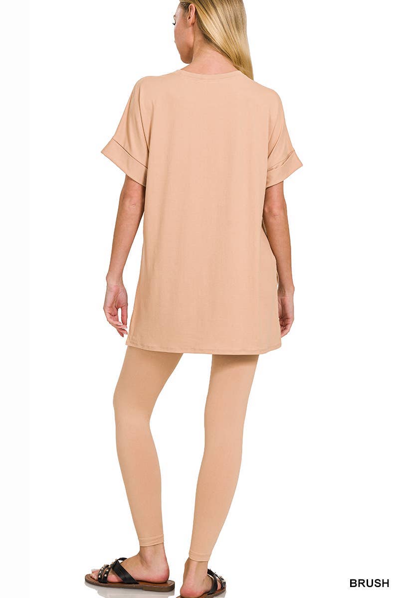 Brushed Dty Microfiber Loungewear Set: HOT PINK