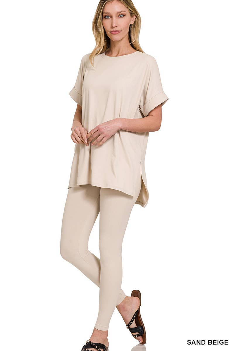 Brushed Dty Microfiber Loungewear Set: HOT PINK