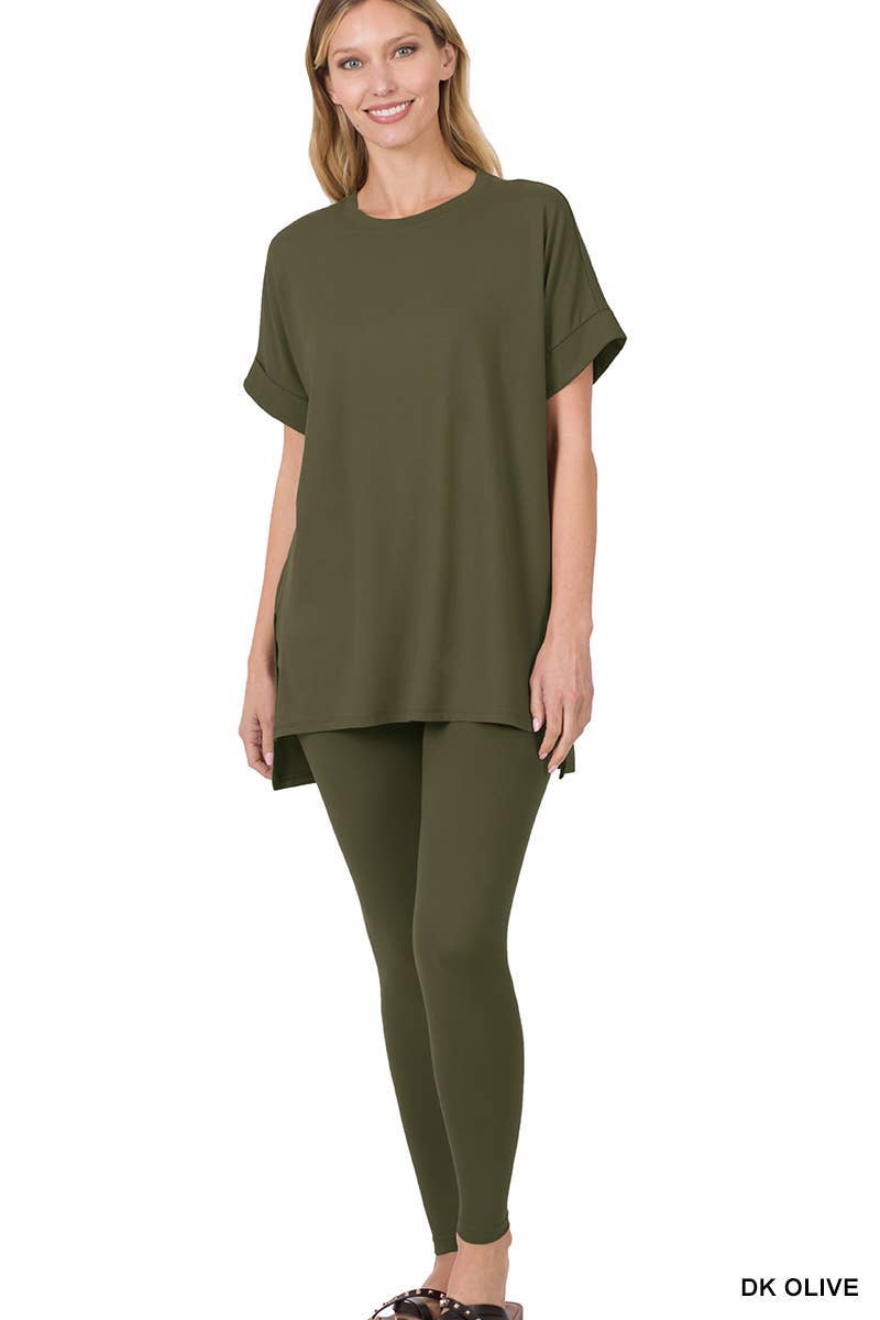 Brushed Dty Microfiber Loungewear Set: HOT PINK