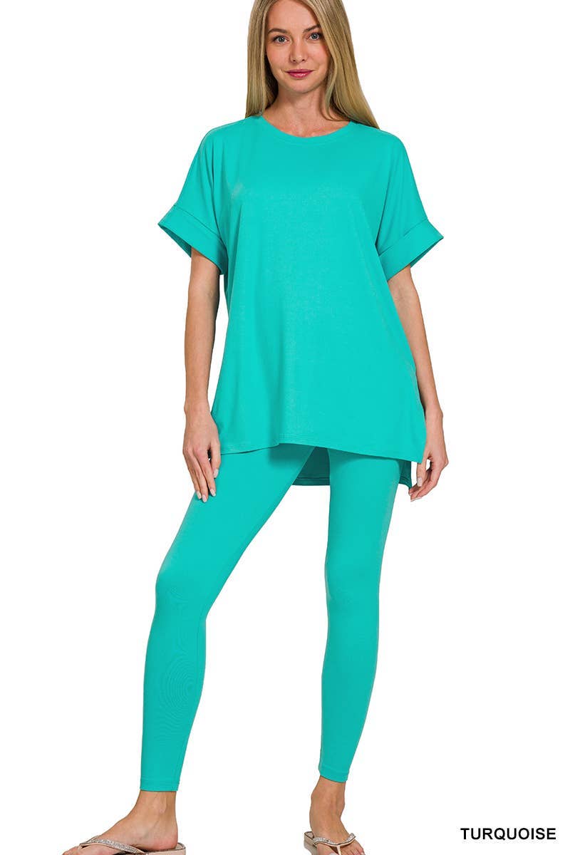 Brushed Dty Microfiber Loungewear Set: HOT PINK