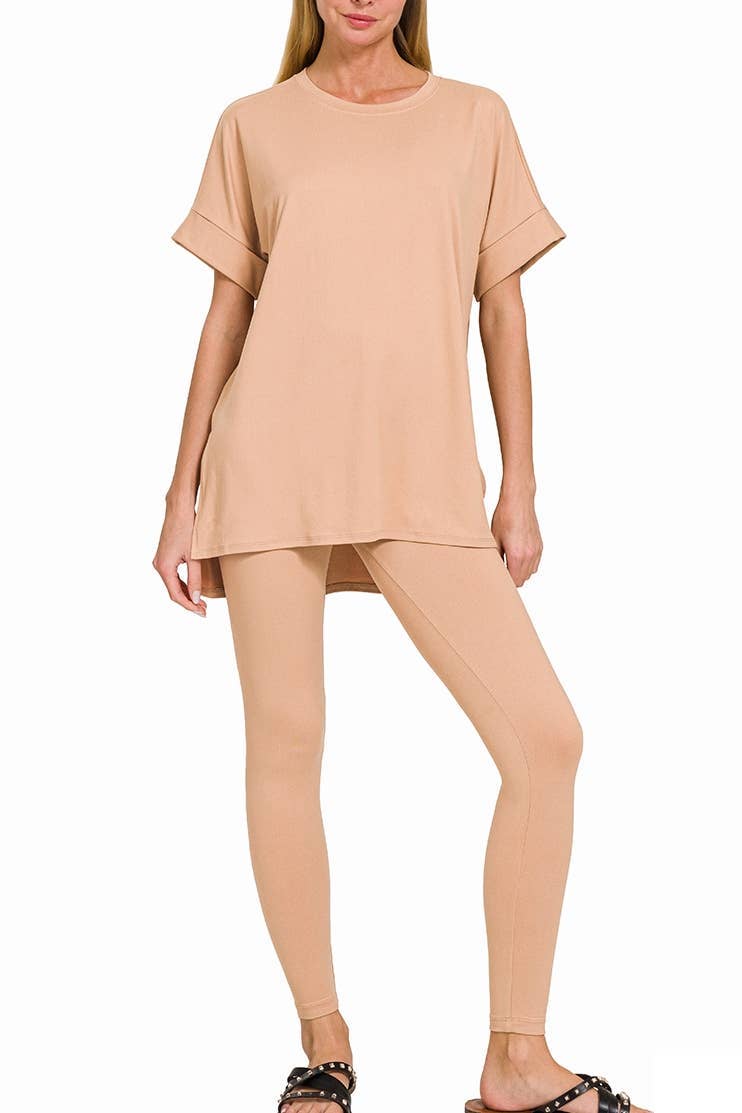 Brushed Dty Microfiber Loungewear Set: HOT PINK