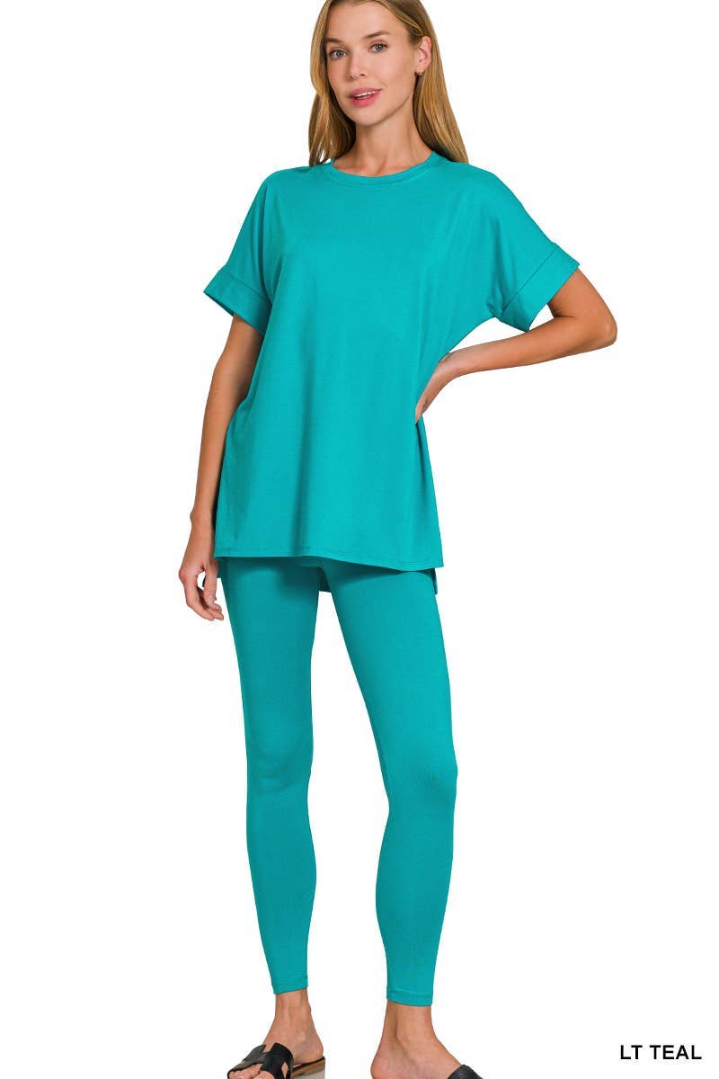 Brushed Dty Microfiber Loungewear Set: HOT PINK