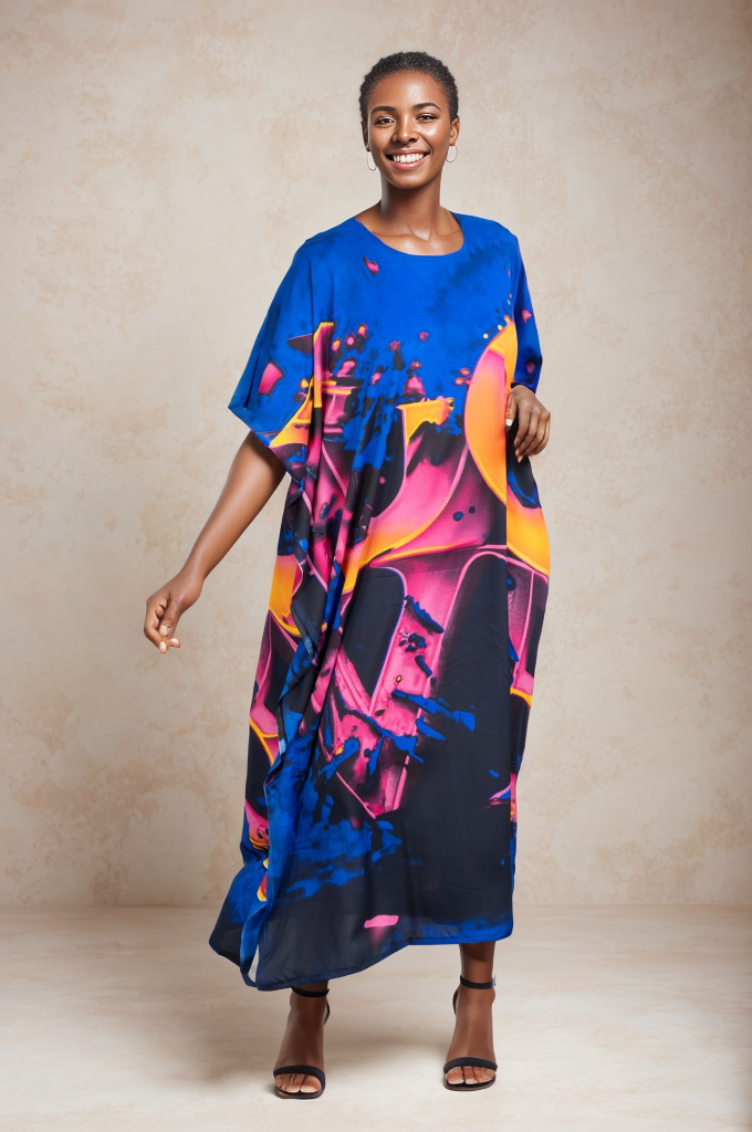 Women Maxi Kaftan Dress Digital Print Caftan Dress One Size: ASSORTED / One Size (4-24)