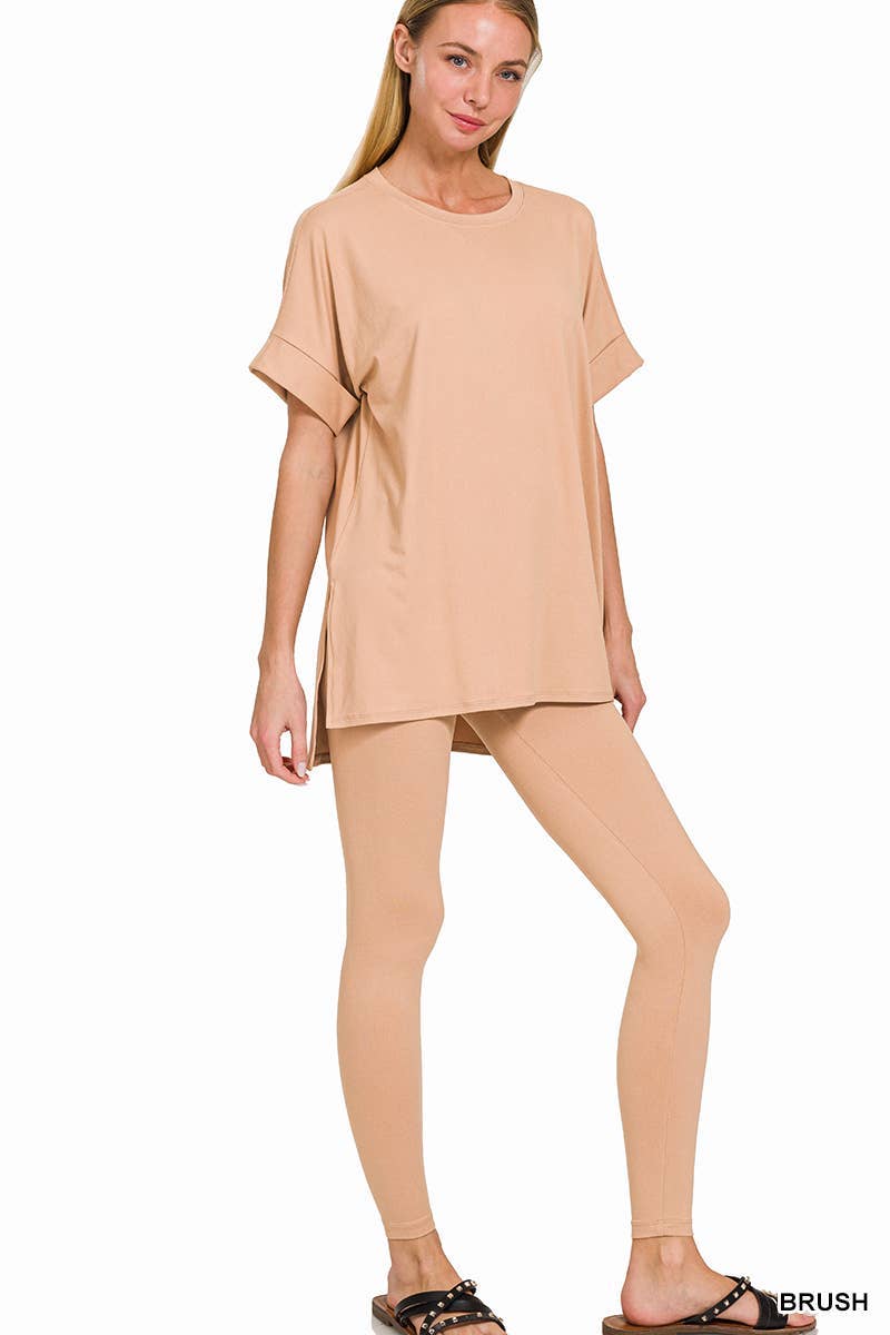 Brushed Dty Microfiber Loungewear Set: HOT PINK