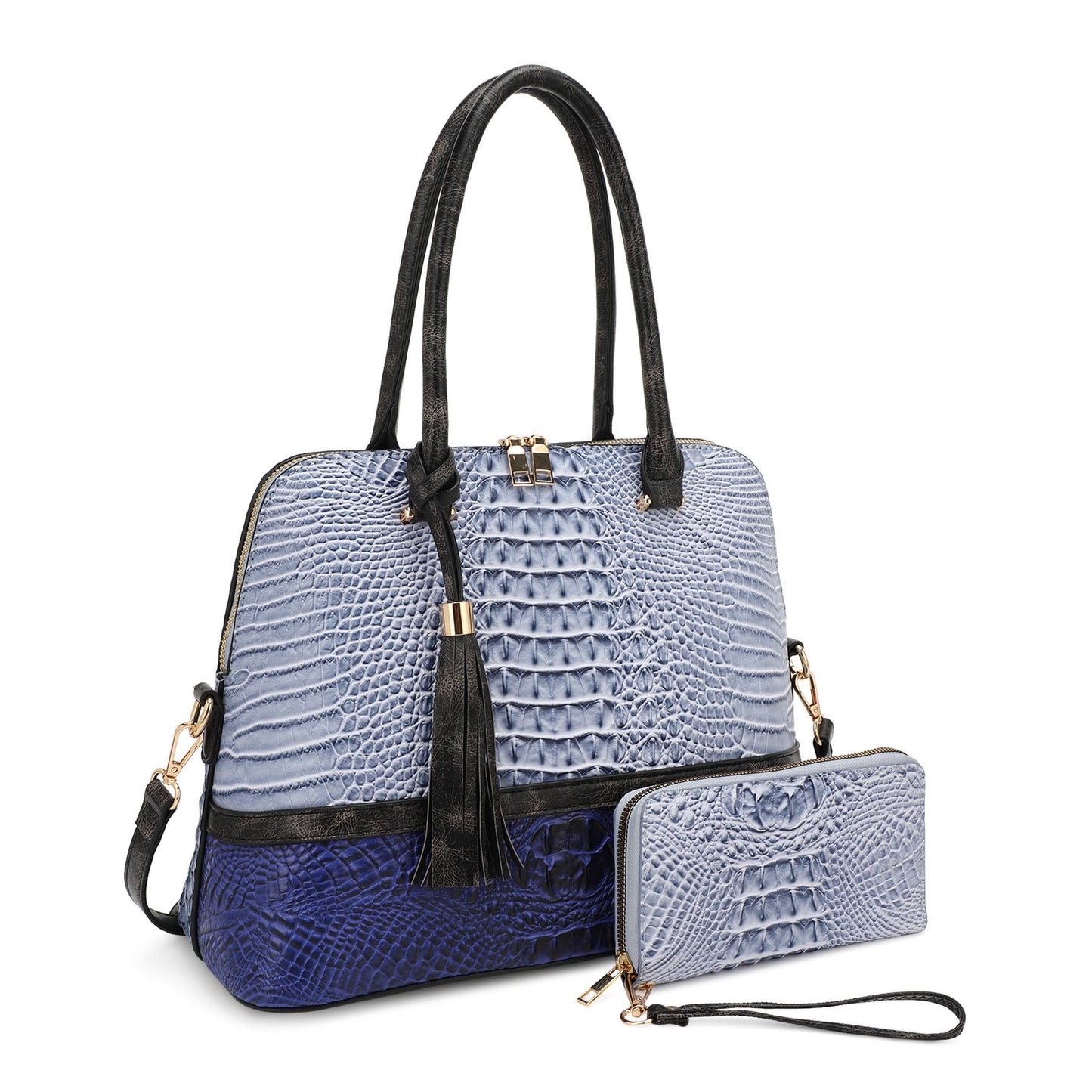 Croc Print Dome Shape Satchel and wallet