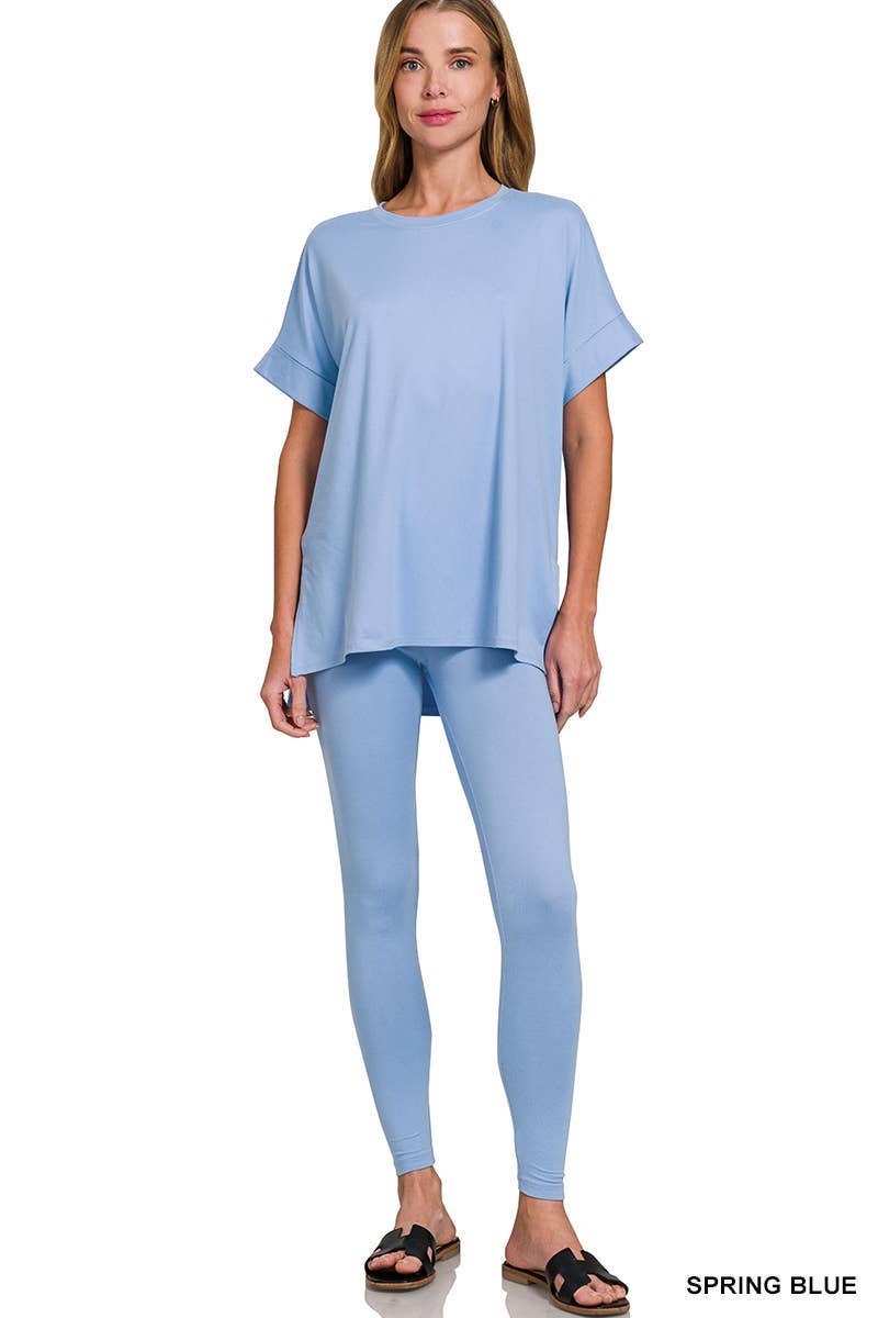 Brushed Dty Microfiber Loungewear Set: HOT PINK