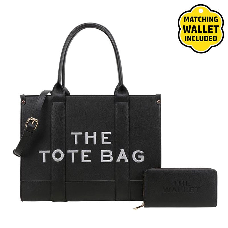 Fashion Faux Leather "Tote Bag" Satchel Handbag + Wallet