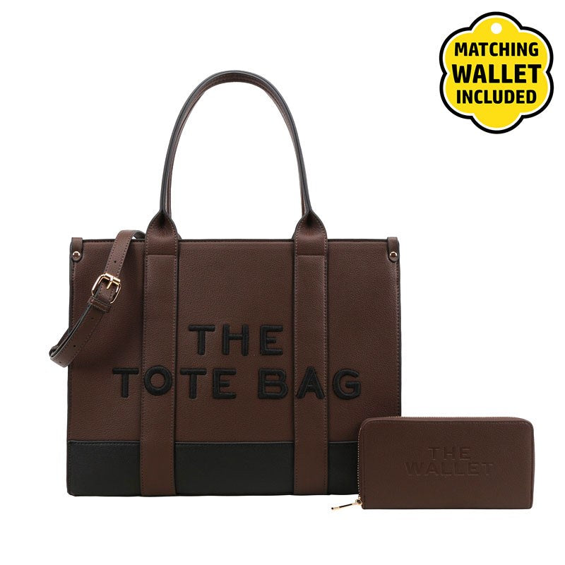 Fashion Faux Leather "Tote Bag" Satchel Handbag + Wallet