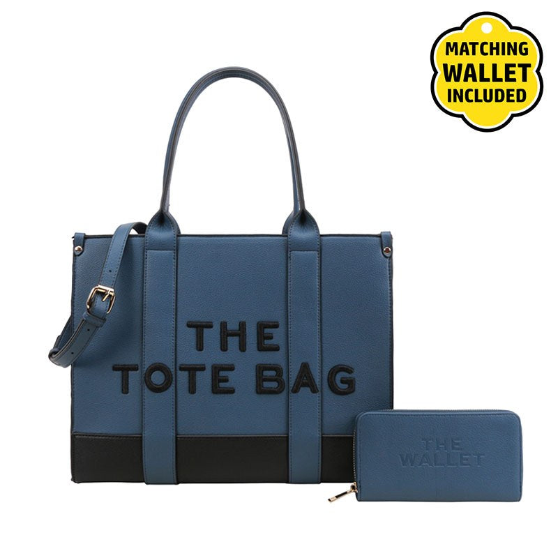 Fashion Faux Leather "Tote Bag" Satchel Handbag + Wallet