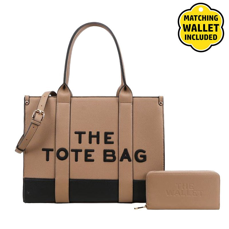 Fashion Faux Leather "Tote Bag" Satchel Handbag + Wallet