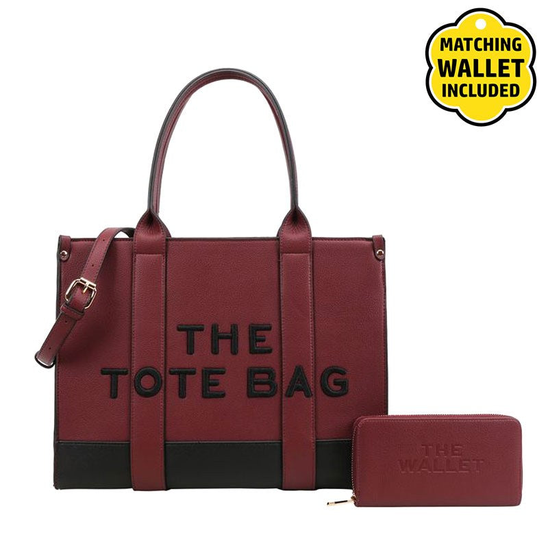 Fashion Faux Leather "Tote Bag" Satchel Handbag + Wallet