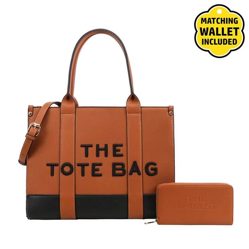 Fashion Faux Leather "Tote Bag" Satchel Handbag + Wallet