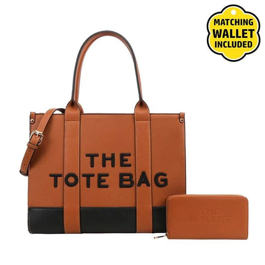 Fashion Faux Leather "Tote Bag" Satchel Handbag + Wallet